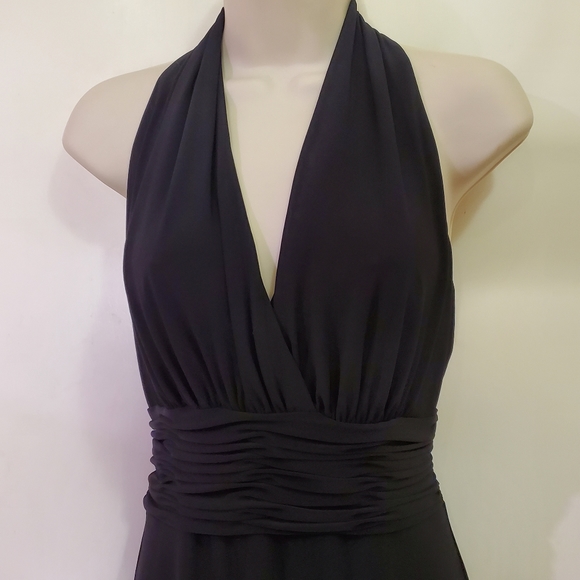 Jones Wear Dress Black Deep V-Neckline Halter, Ruched Waist Midi Dress, Size 8 - Picture 7 of 13